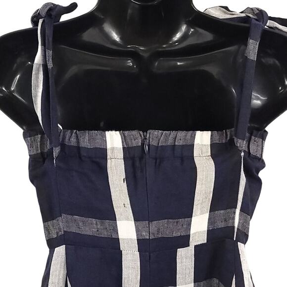 Reformation Linen Mini Dress Plaid Tie Off The Shoulder Arnaut Summer Dress - Picture 8 of 14